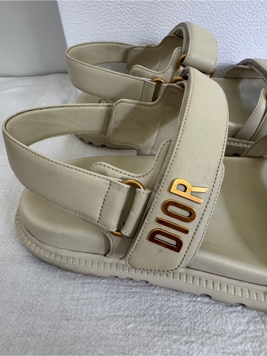 Dior Shoes - Dior Cream Leather Logo Strap Sandals with Gold Hardware